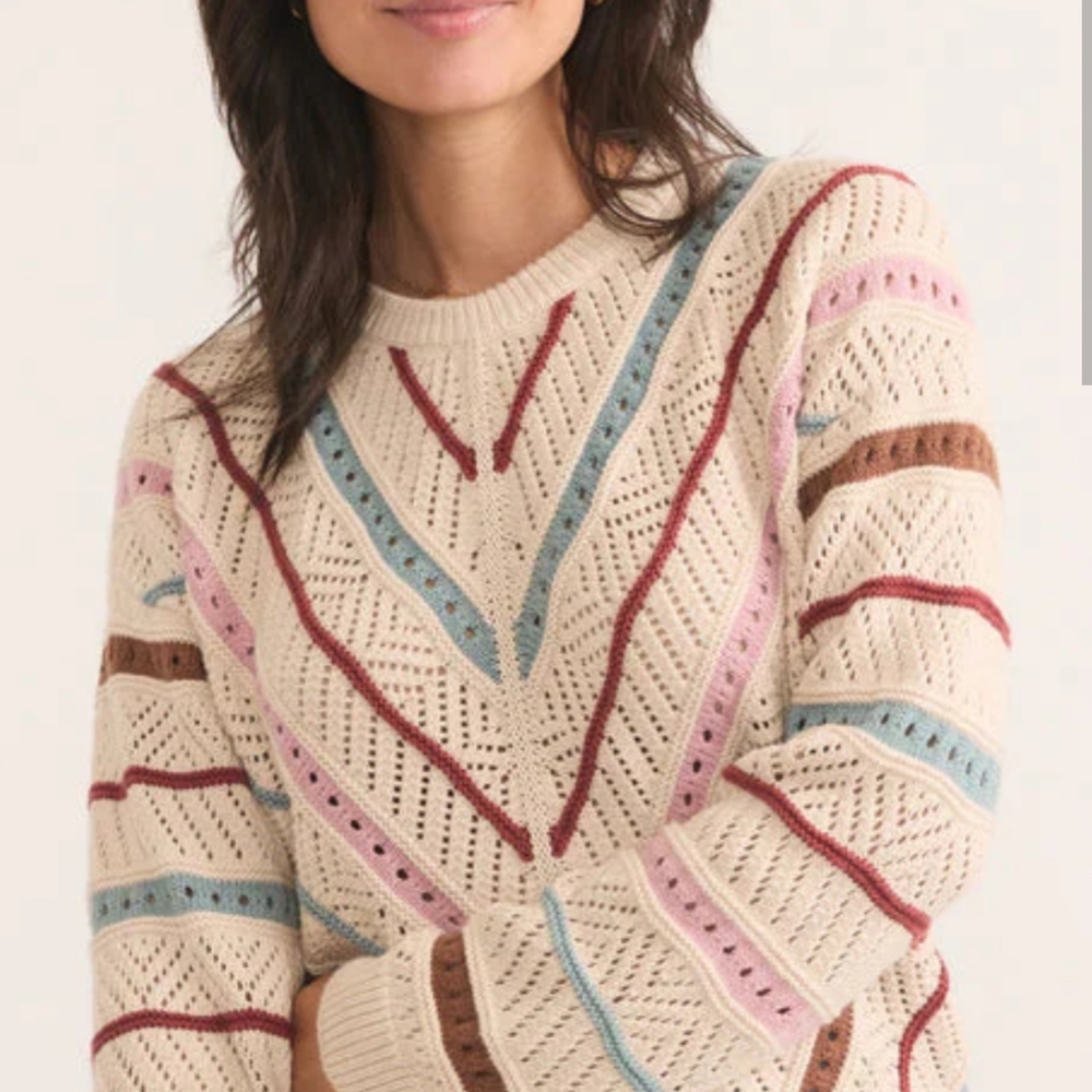Marine Layer Brooke Cream and Pink Chevron Sweater